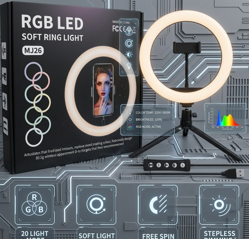 RGB LED Soft Ring Light MJ26: Apni Content Creation Ko Professional Banayen