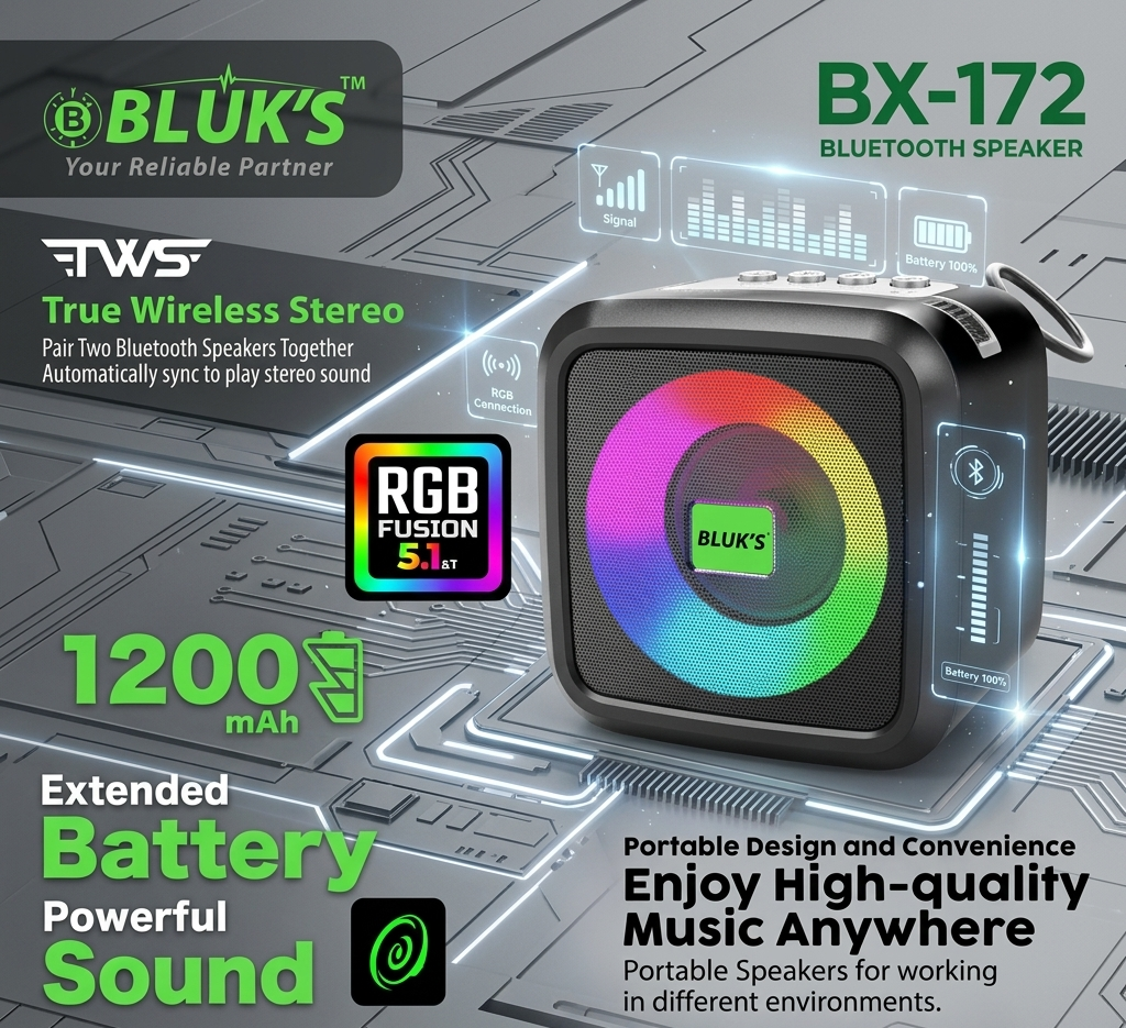 BLUK'S BX-172: Apni Mehfil Ko Rockstar Banayen! RGB Fusion & TWS Stereo Sound