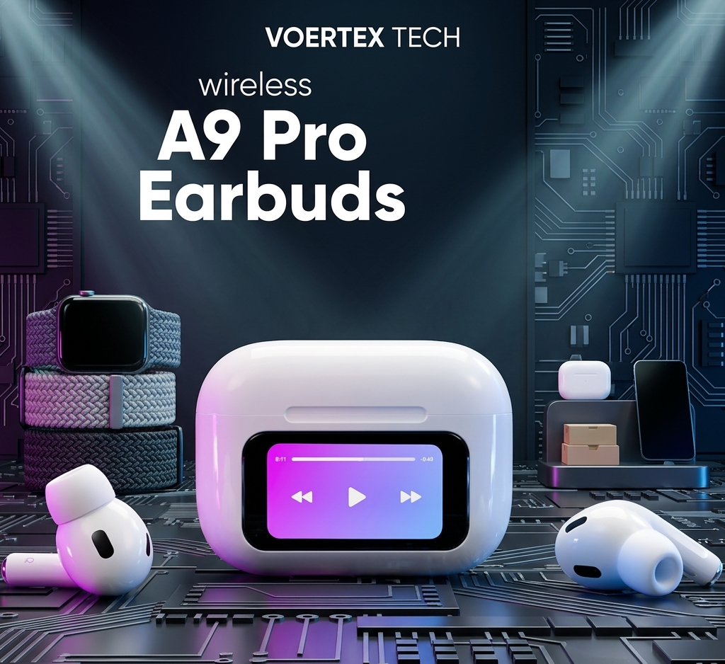 A9 Pro Wireless Earbuds - Integrated Smart Screen Charging Case, Ultra-HD Audio & Premium